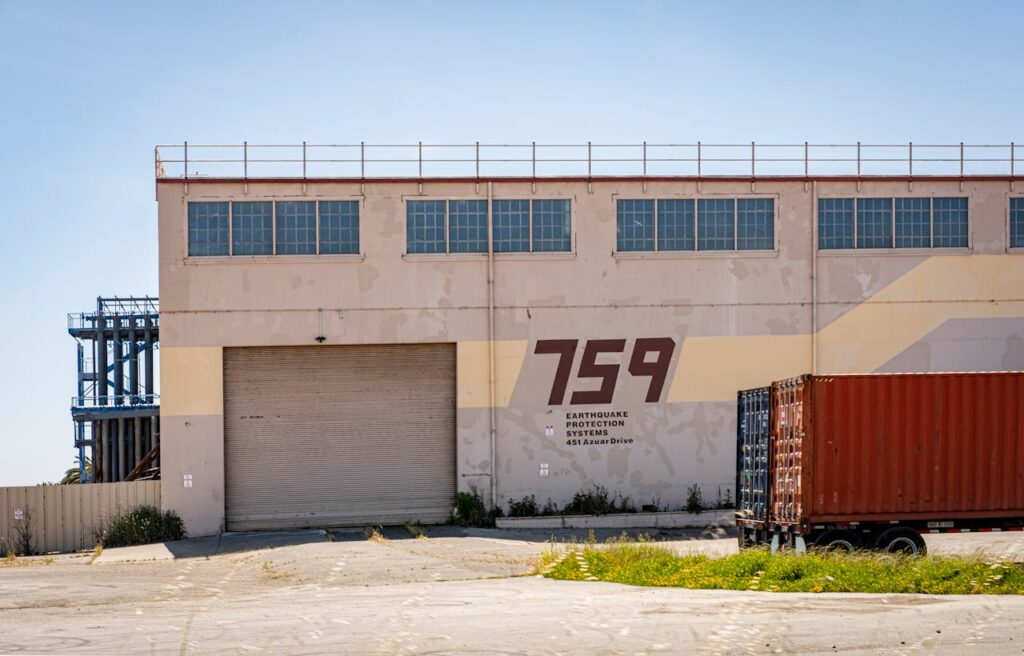 The Art of Drawing Readers In: Your attractive post title goes here Warehouse in Vallejo with earthquake protection systems on a sunny day.